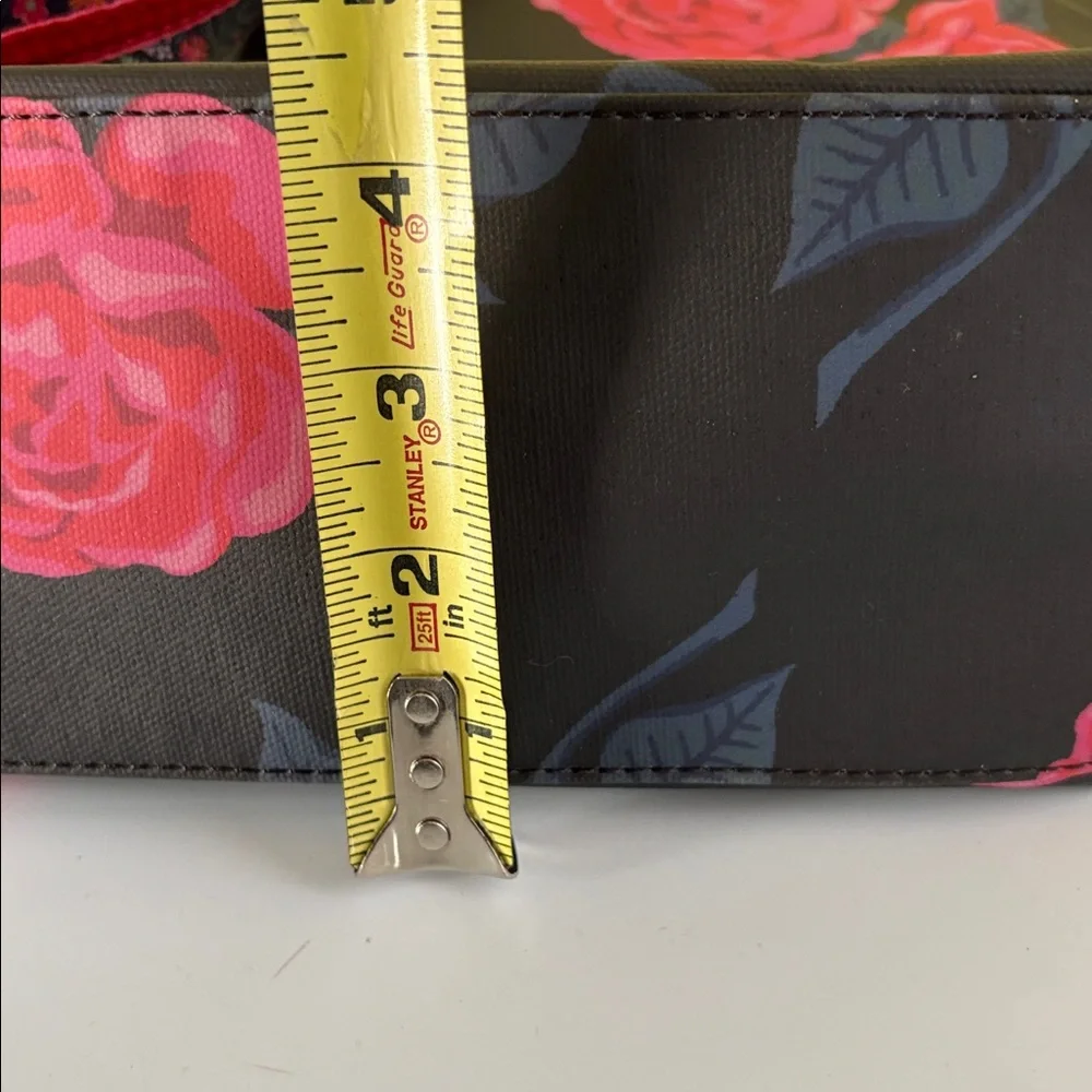 Matilda Jane Waxed Cotton Dark Gray/Black and Pink Floral Shoulder Snap Top Tote